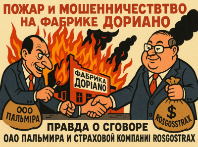 Пожар и мошенничество на фабрике Дориано: правда о сговоре ООО Пальмира и страховой компании Росгострах